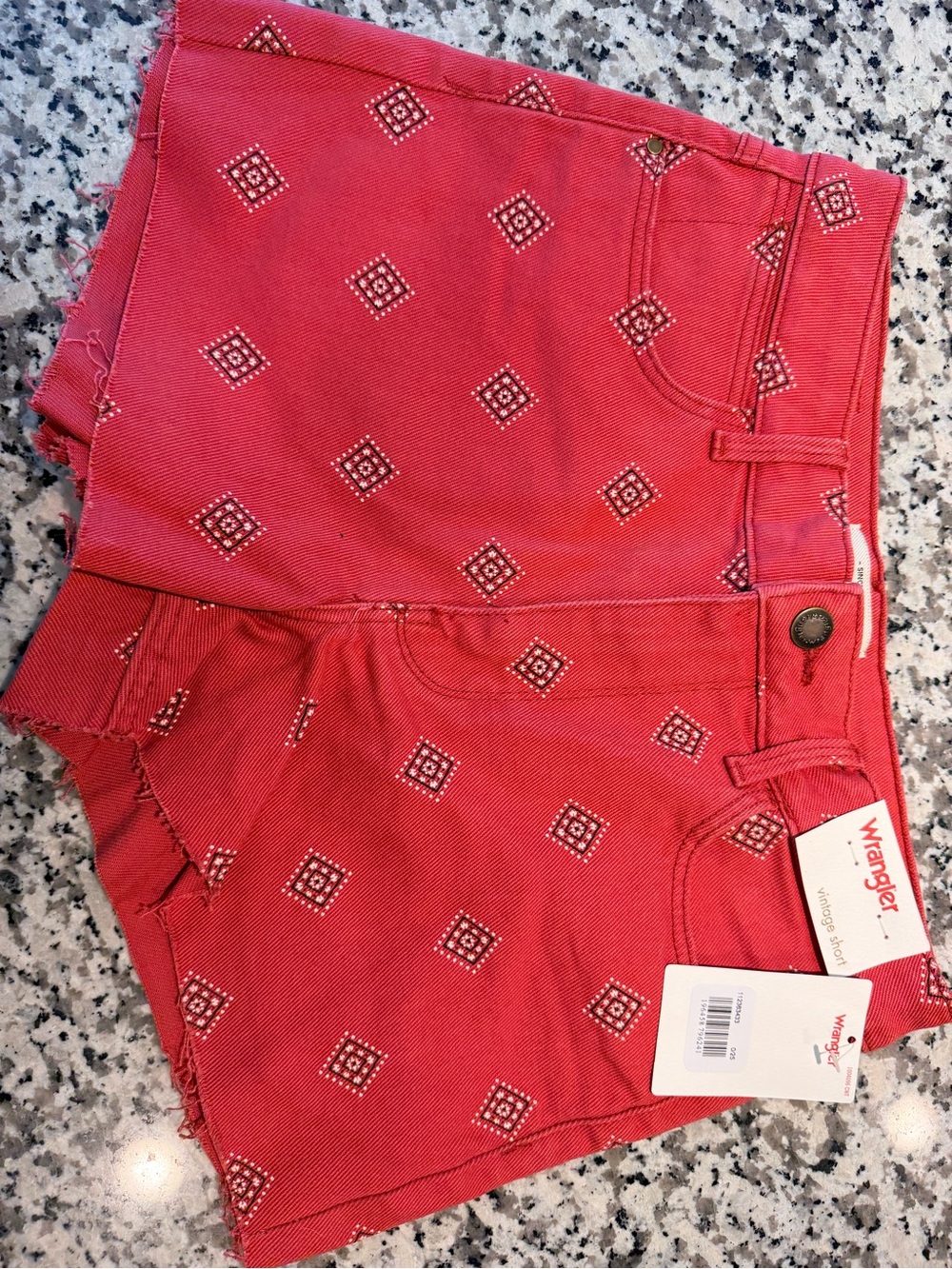 Wrangler Red Patterned Denim Cutoff Shorts